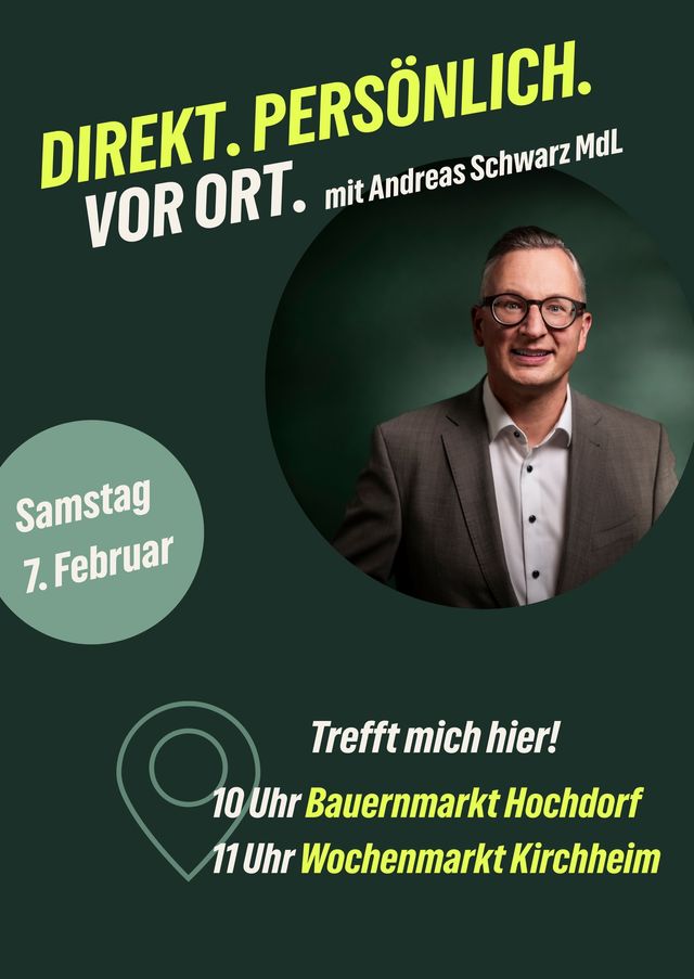 Grüner Infostand mit Andreas Schwarz MdL
